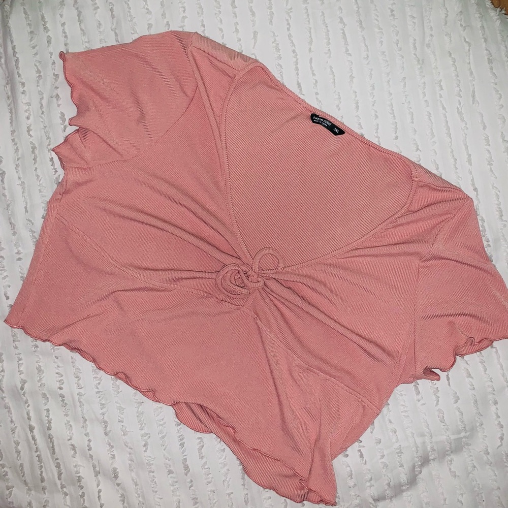 Shein Pink Keyhole Blouse
